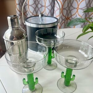 5 Piece Cactus Margarita Set Ice bucket & Shaker inc